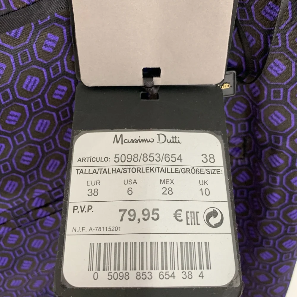 Massimo Dutti Purple Satin Trousers Geometric Pattern New Pants Size 6 - Picture 10 of 16